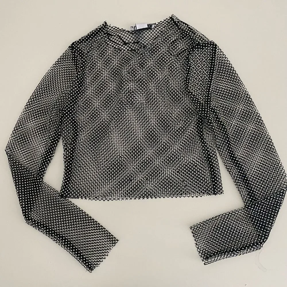 Zara SHIMMER MESH CROP TOP Black 2712/316/186/009